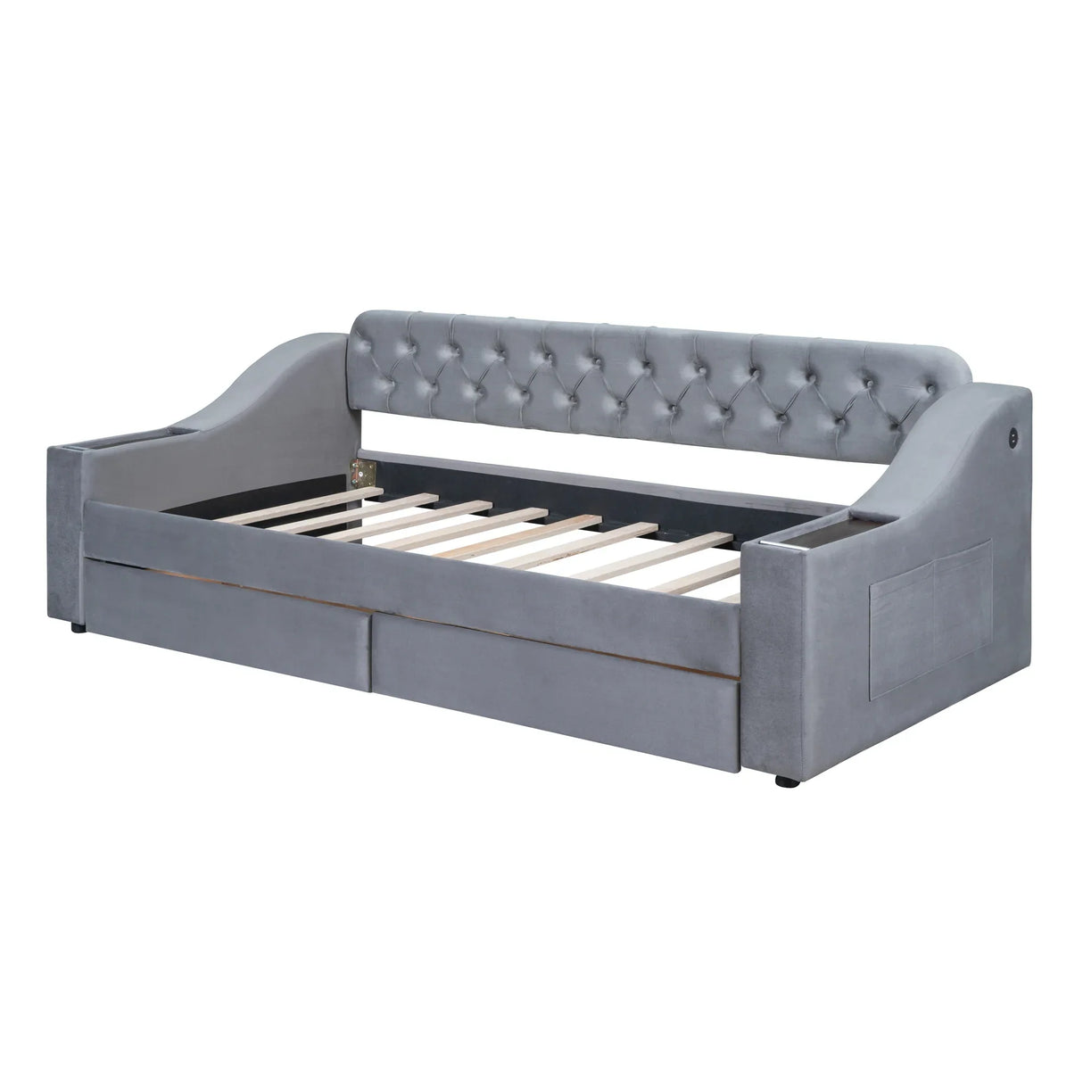 Twin Upholstered Velvet Daybed With Storage Drawers USB Ports - Omega Lifestyles
