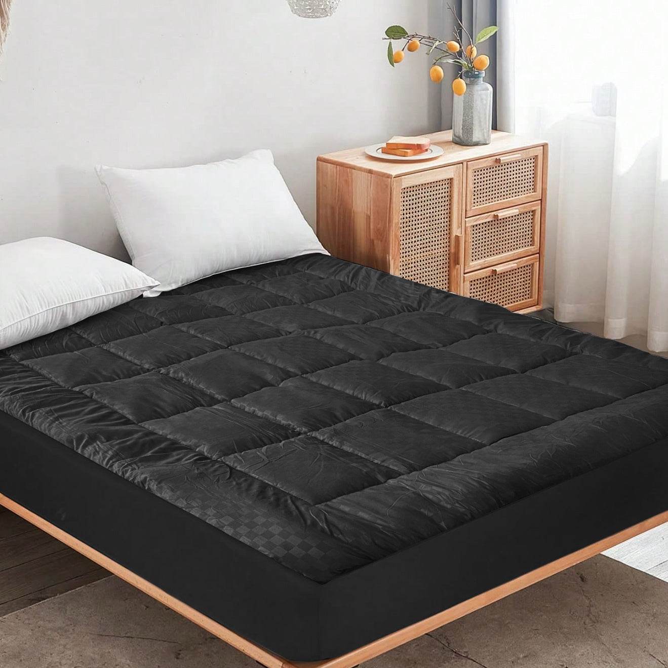 Ultra-Plush Black Cotton Mattress Bedspread Queen - Sleep Galleria