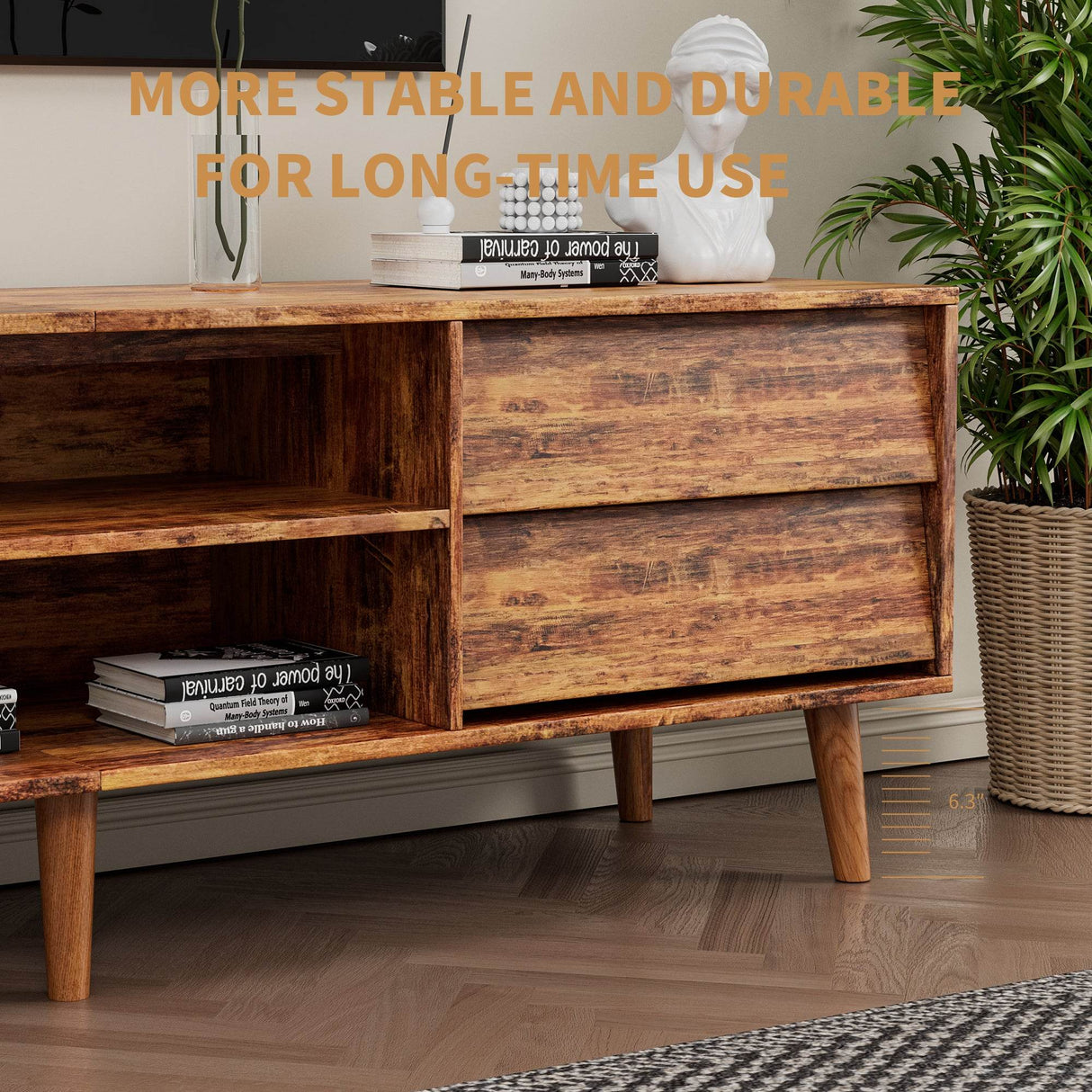 63-Inch Vintage Style Brown MDF TV Stand - Sleep Galleria