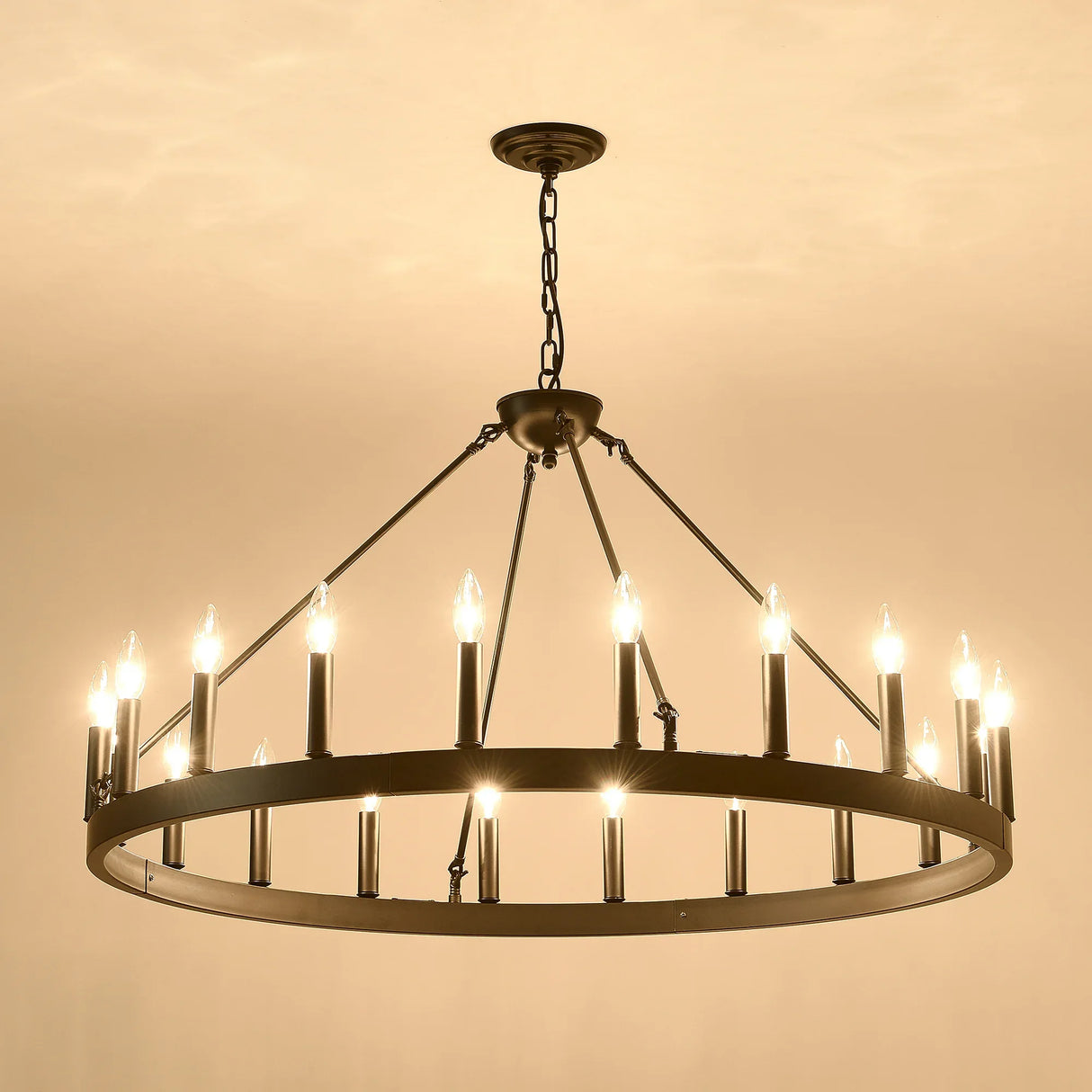 Matte Black Farmhouse Wagon Wheel Chandelier 30-Light - Omega Lifestyles