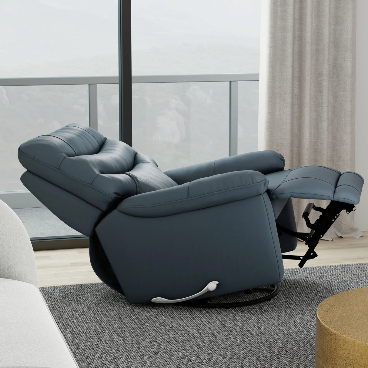 Swivel Glider Recliner With Manual Footrest Leather - Omega Lifestyles