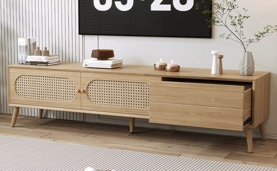 Boho Farmhouse Solid Wood TV Stand Cabinet - Sleep Galleria