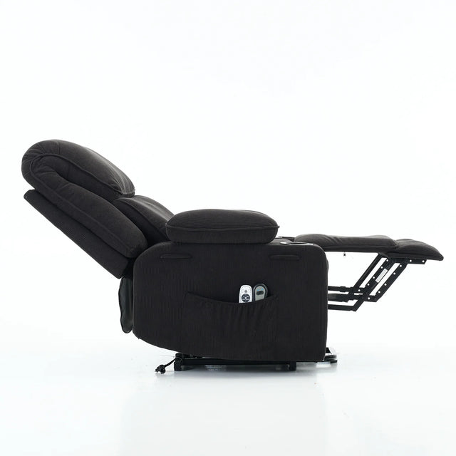 Medium-Firm Corduroy Remote-Controlled Heating Massage Recliner - Omega Lifestyles