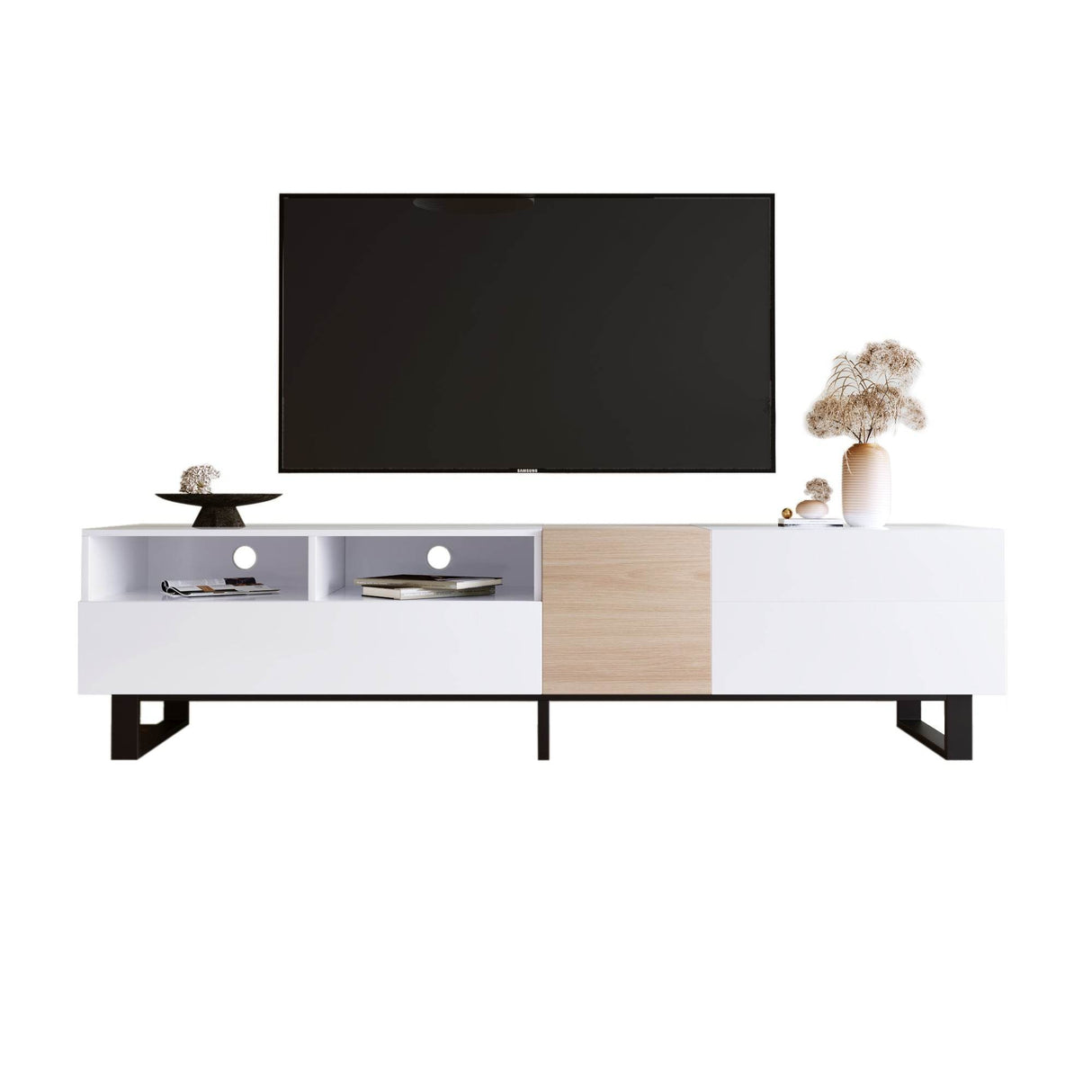 Modern White Particle Board TV Stand With Storage - Sleep Galleria