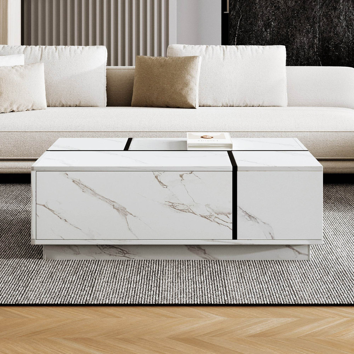 Modern White MDF Sliding Top Coffee Table With Storage - Sleep Galleria