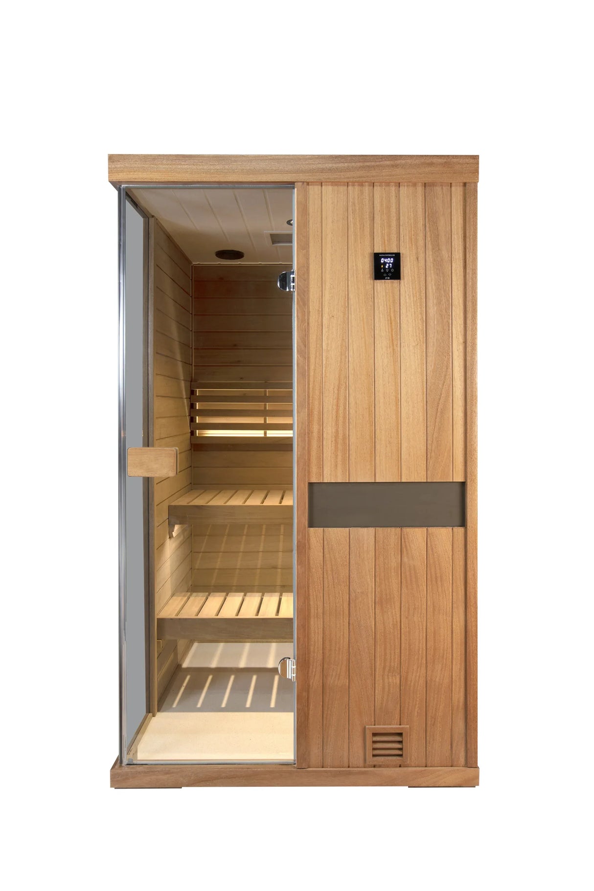 Two-Person African Mahogany Indoor Steam Sauna Room - Omega Lifestyles