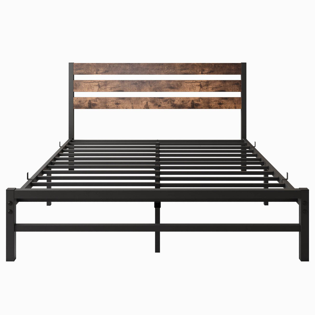 Queen Platform Bed Frame With Rustic Wood Headboard - Omega Lifestyles