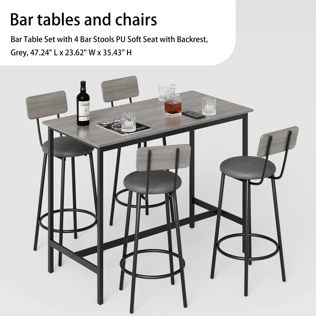 Bar Table Set With 4 PU Upholstered Soft Seat Stools - Omega Lifestyles