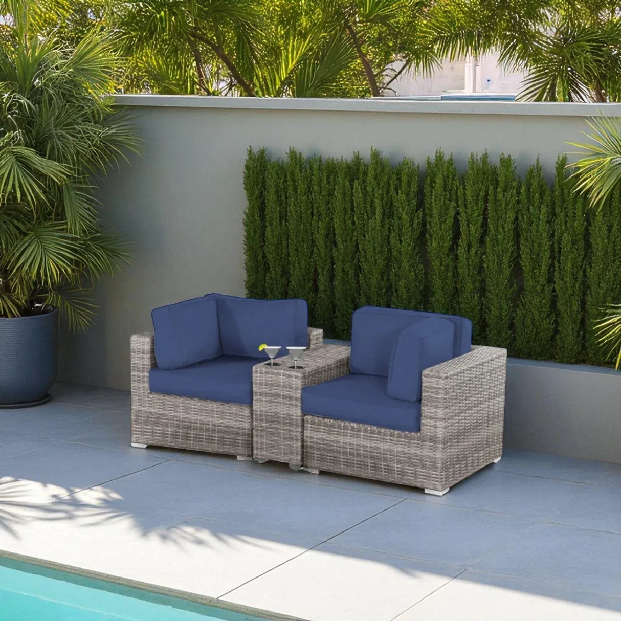Outdoor Loveseat With Weather-Resistant HDPE Wicker Frame - Omega Lifestyles