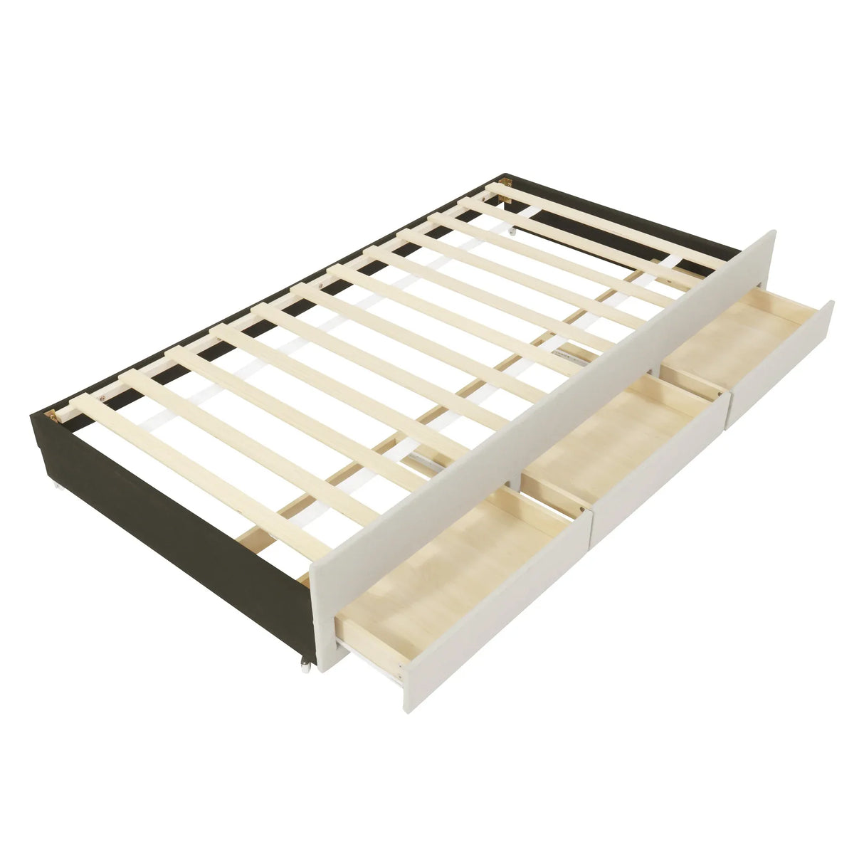 Twin Upholstered Platform Bed With Trundle And Drawers - Omega Lifestyles