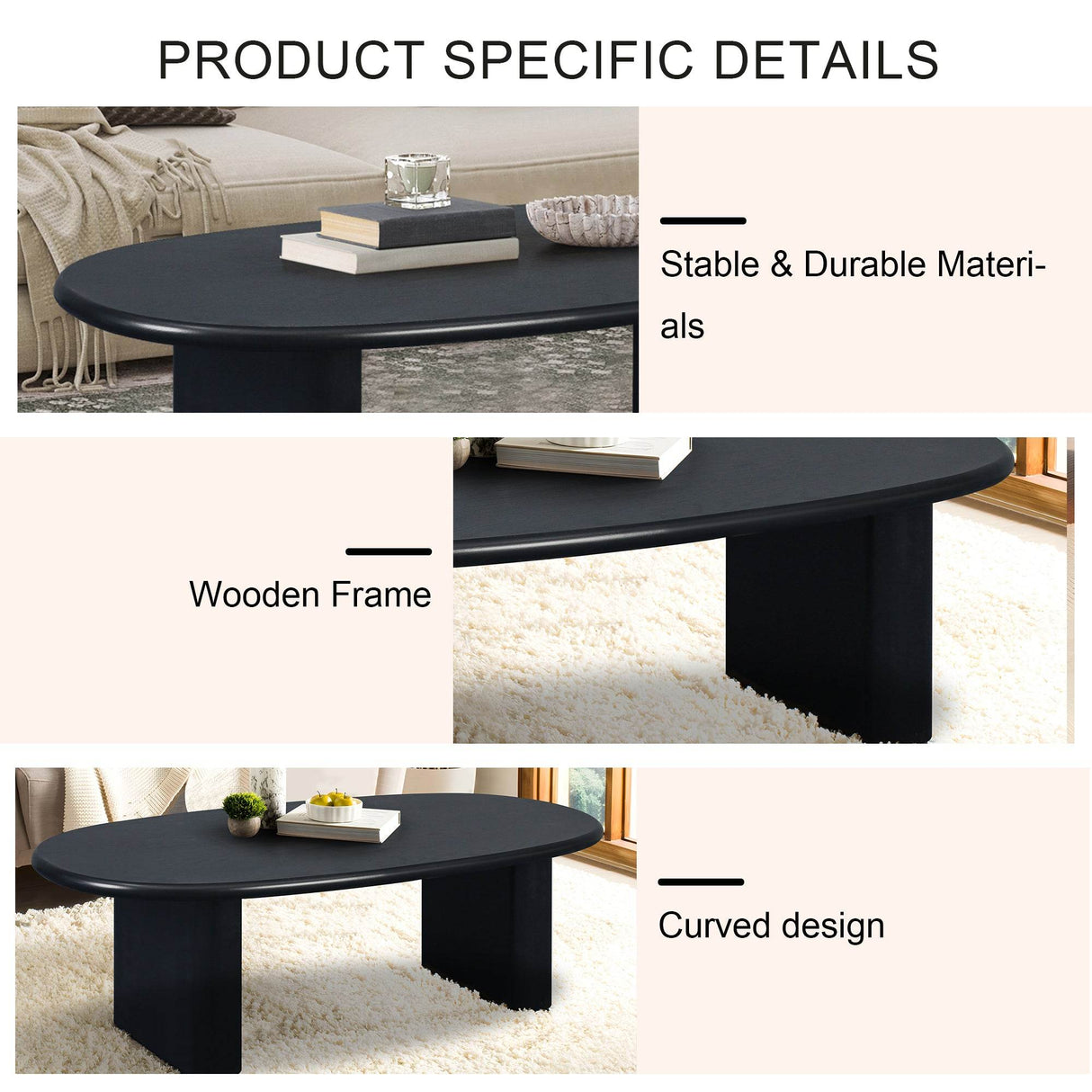 51-Inch Oval Tapered Tabletop MDF Coffee Table - Sleep Galleria