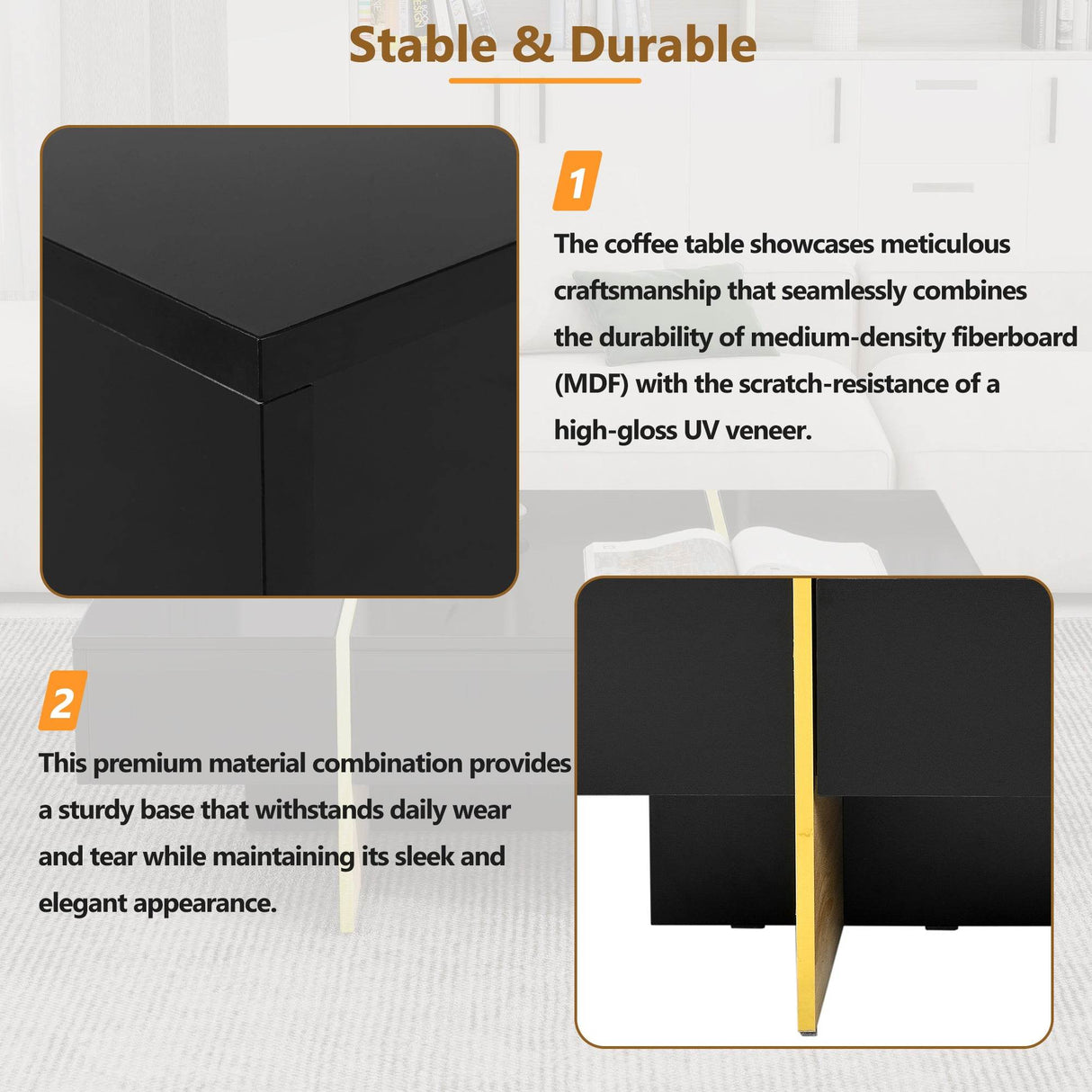 Minimalist High Gloss Black And Gold Coffee Table - Sleep Galleria