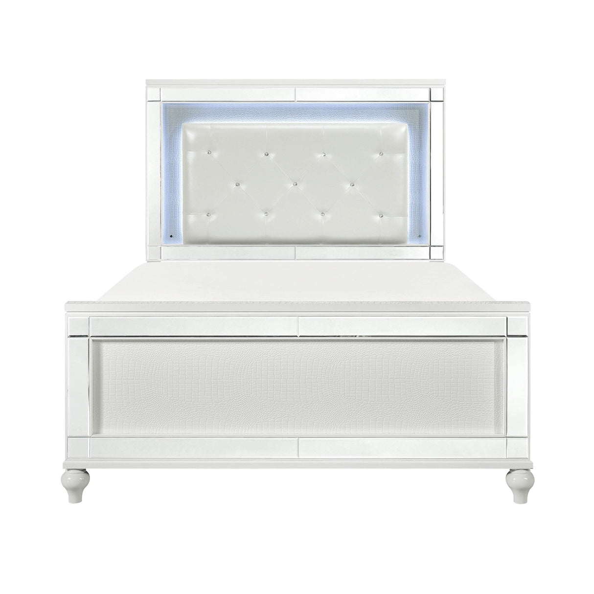 Metallic White Glam Queen Bed Frame With LED Headboard