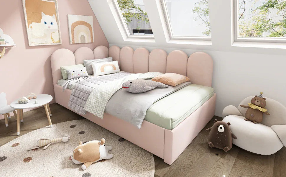 Pink Velvet Twin Daybed With Pull-Out Trundle Bed - Omega Lifestyles