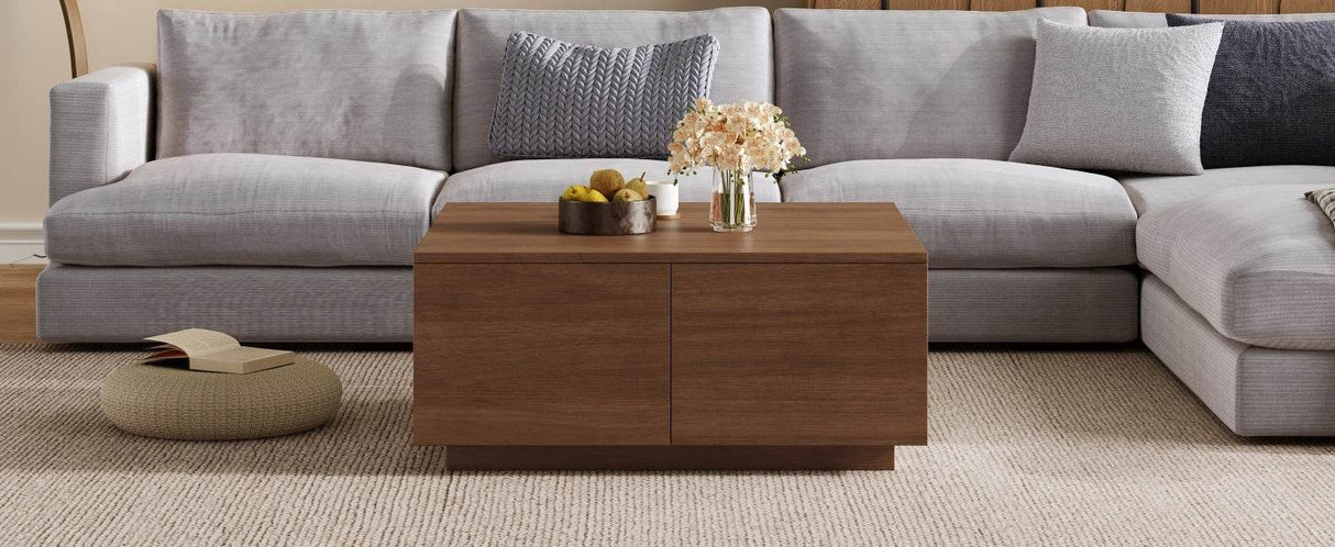 Modern Walnut Square Coffee Table With Four Drawers - Sleep Galleria