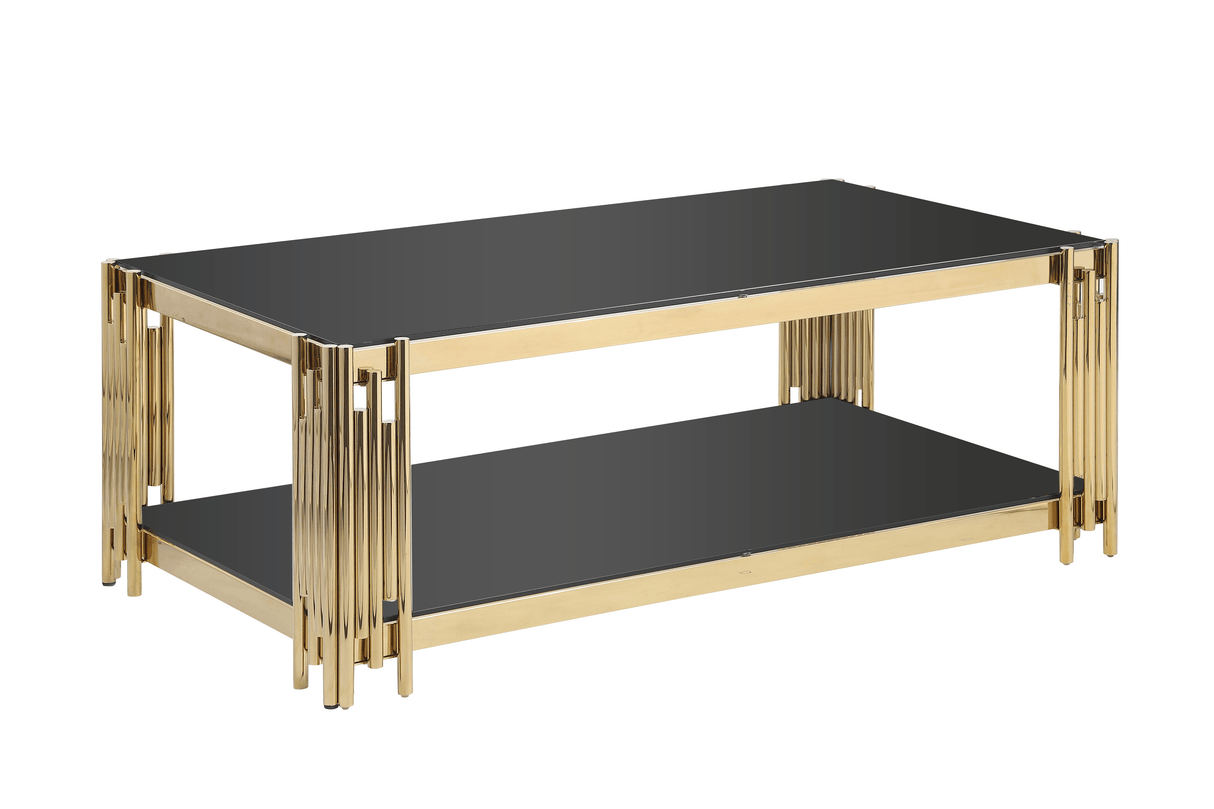 Golden Stainless Steel Rectangular Double-Layer Coffee Table - Sleep Galleria