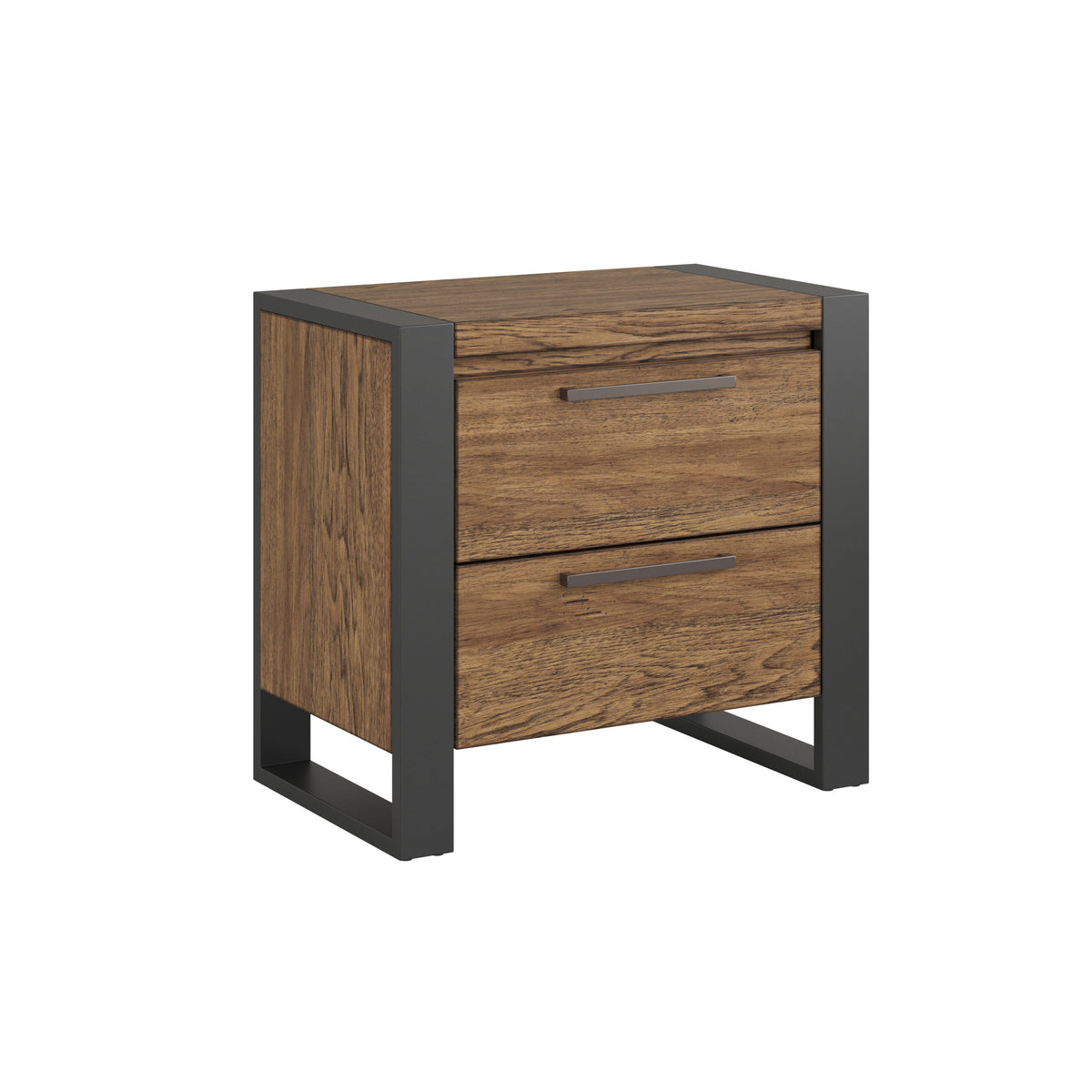 Brown Engineered Wood 2-Drawer Urban Industrial Nightstand