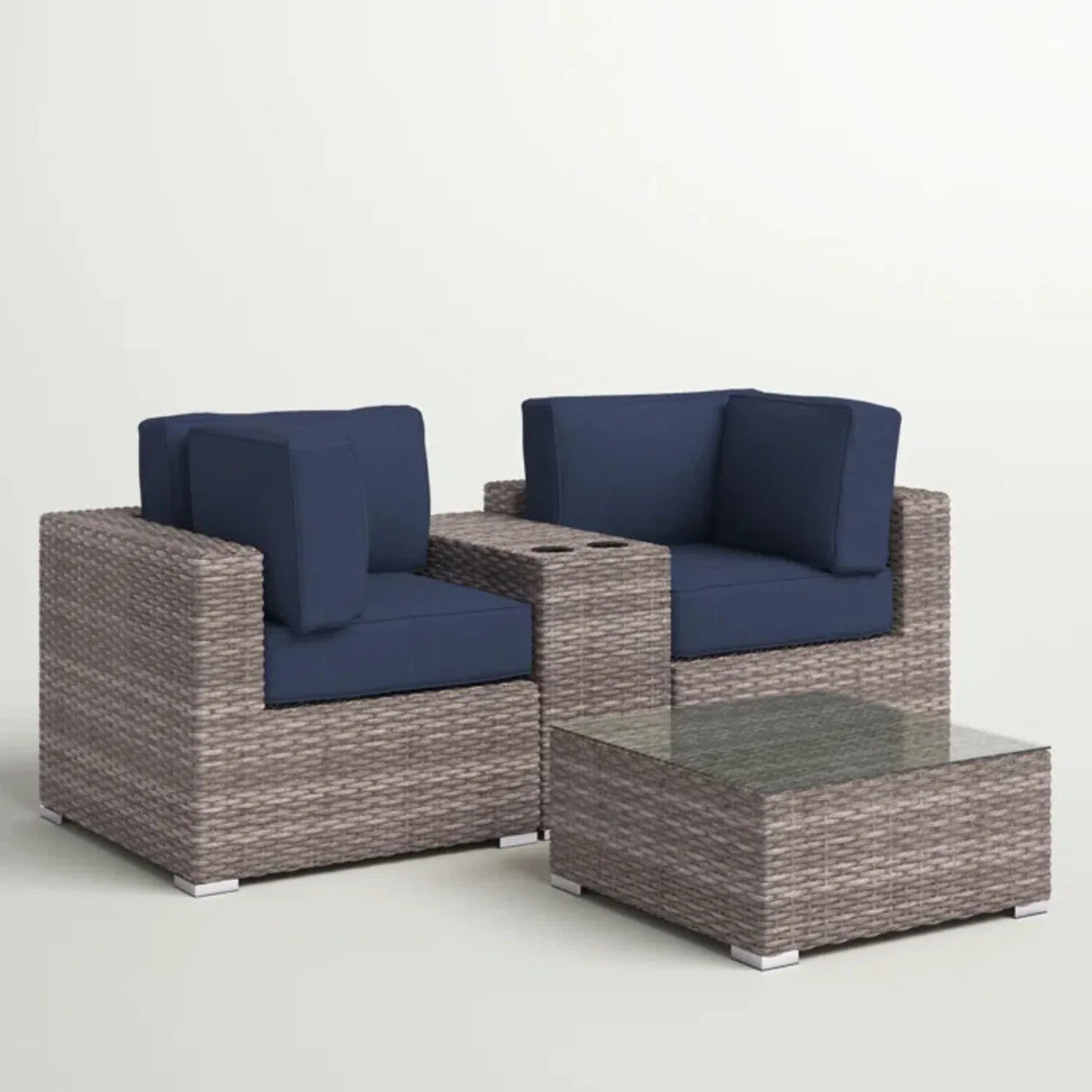 2-Seat Weather-Resistant Wicker Patio Furniture Set With Cushions - Omega Lifestyles