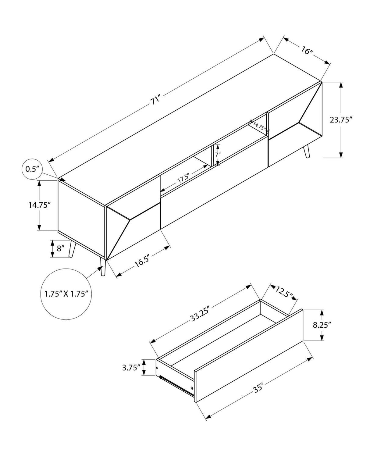 Mid Century Walnut Laminate 72-Inch TV Stand Console - Sleep Galleria