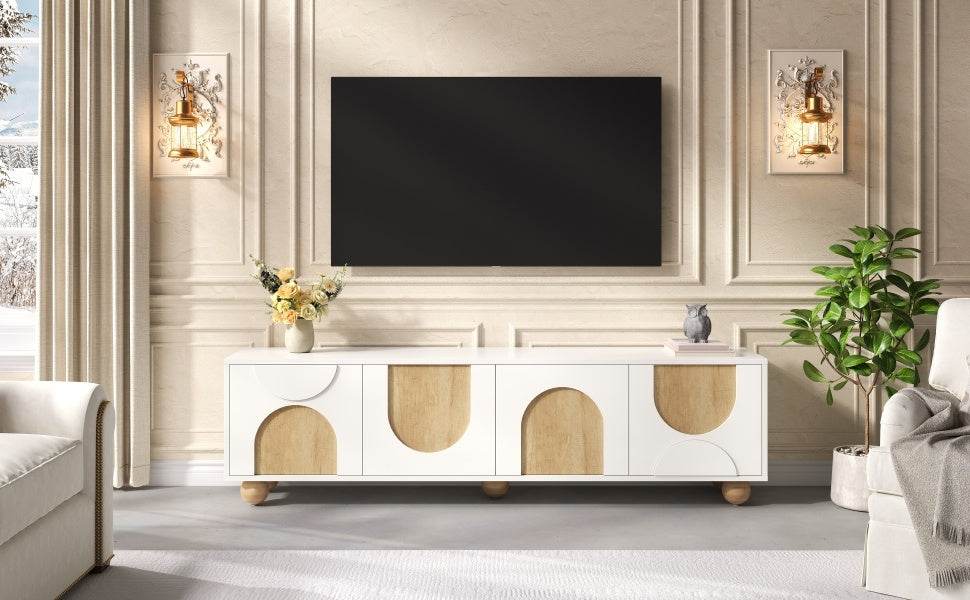 Farmhouse White MDF TV Stand With Cabinets - Sleep Galleria