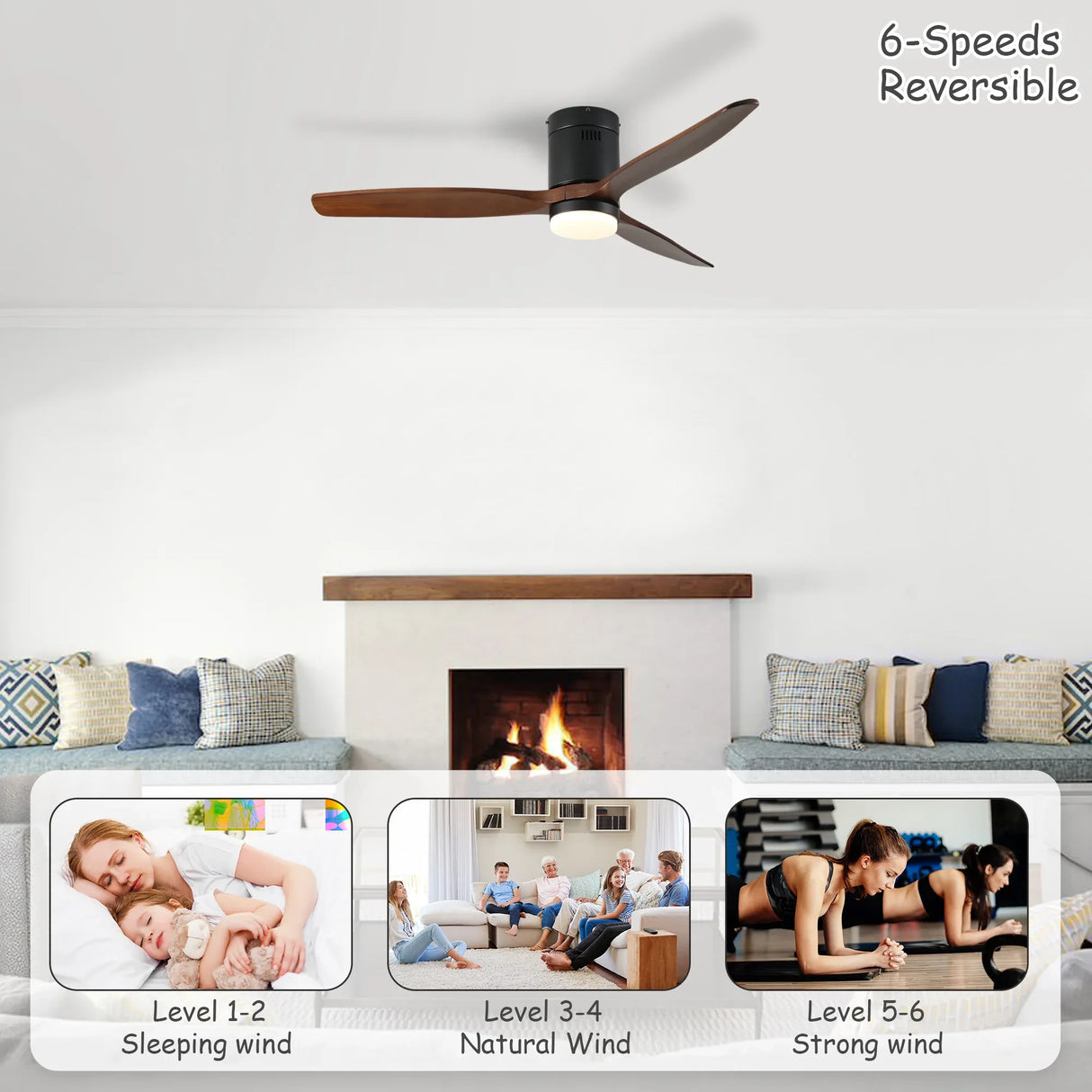 52-Inch Black Dark Walnut Wood Blade Ceiling Fan - Omega Lifestyles