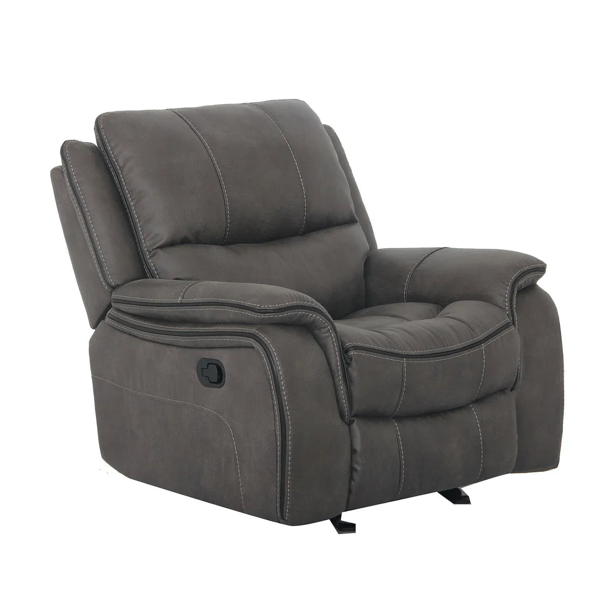 Transitional Dark Gray Fabric Pillow Top Glider Recliner - Omega Lifestyles