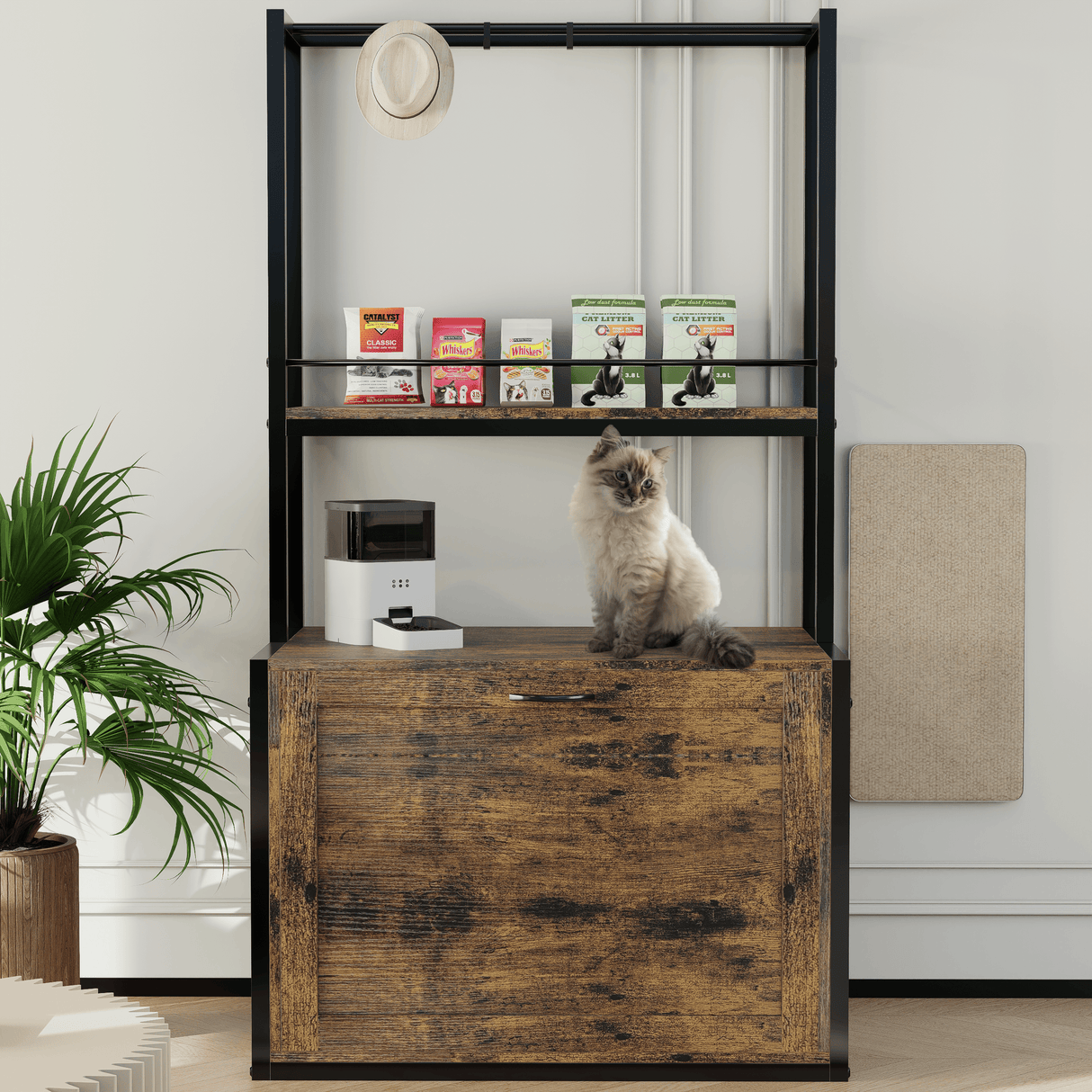 Modern Rustic Brown Hidden Cat Litter Box Enclosure Furniture - Omega Lifestyles