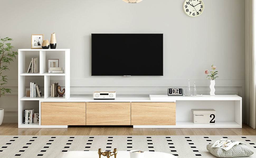 Adjustable Extendable White MDF TV Stand With Storage - Sleep Galleria