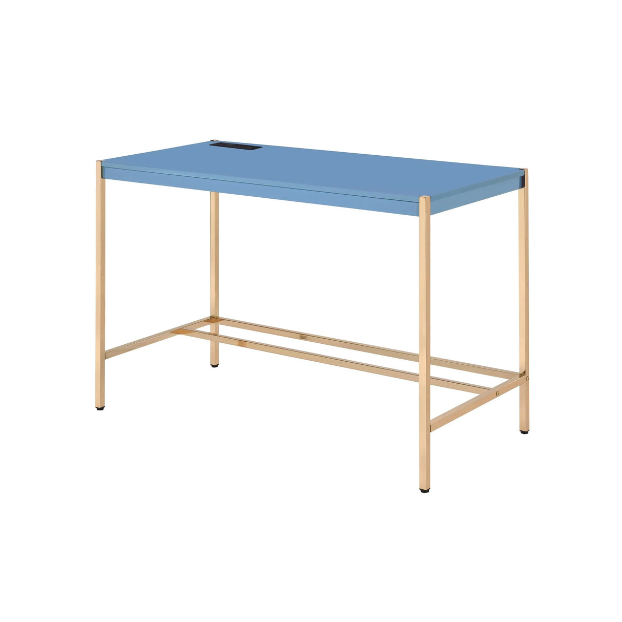 Modern Writing Desk With USB Port Gold Metal Base - Omega Lifestyles