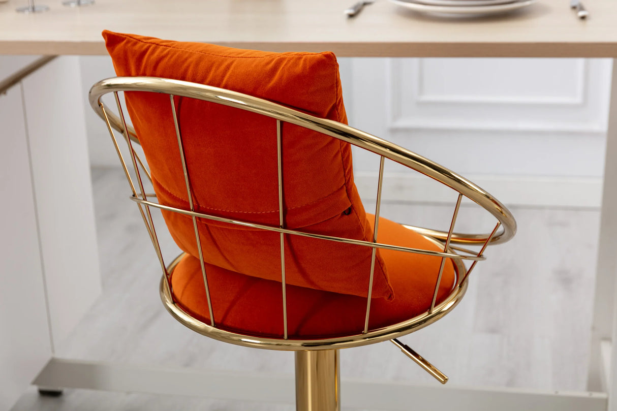 Set of 2 Orange Velvet Adjustable Height Bar Chairs - Omega Lifestyles