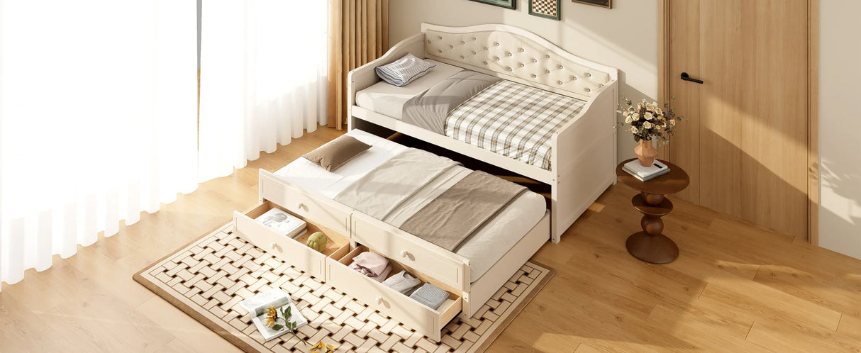 Twin Daybed With Pull-Out Trundle And Storage Drawers - Omega Lifestyles