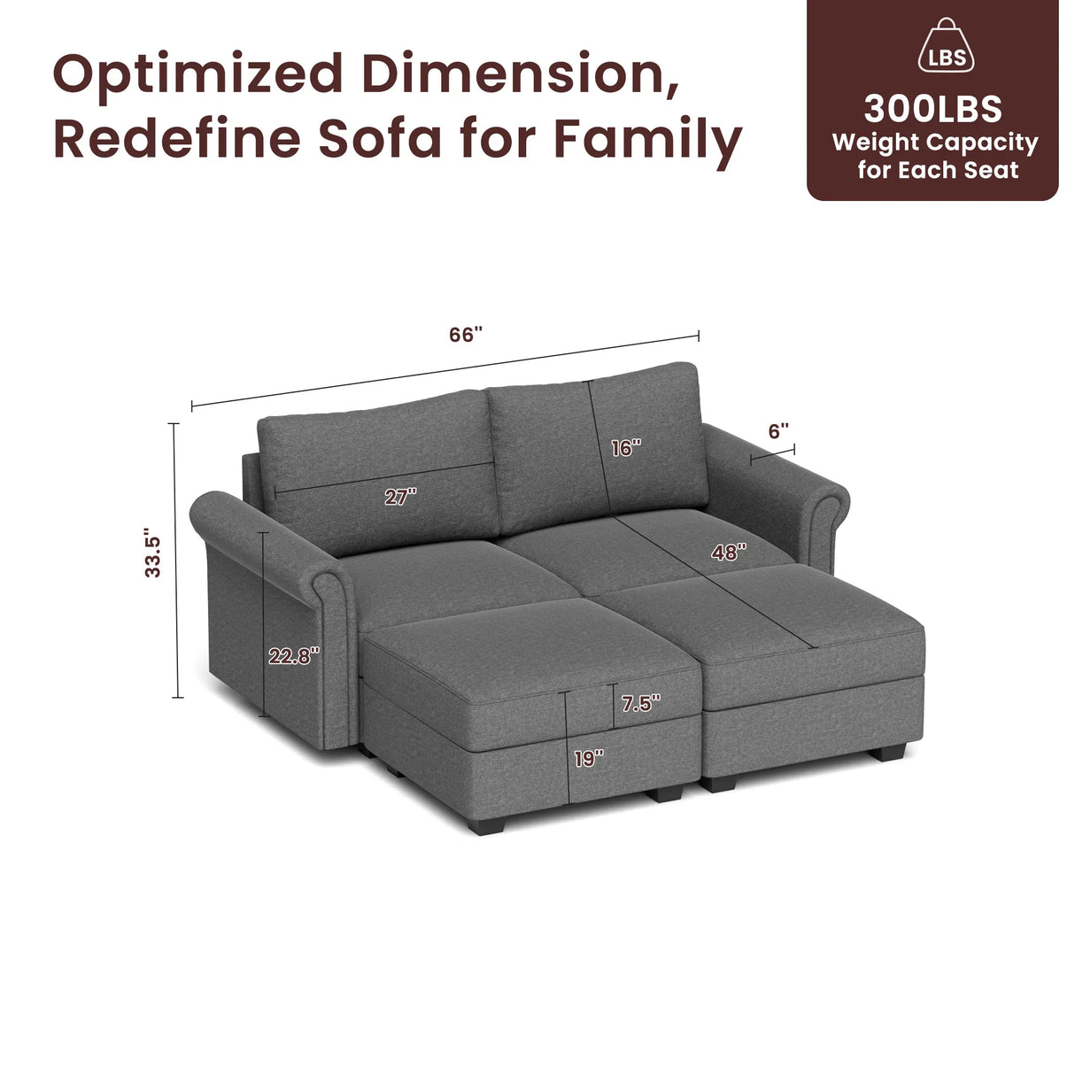 Modular 4-Seat Memory Foam Upholstered Sectional Sofa - Omega Lifestyles