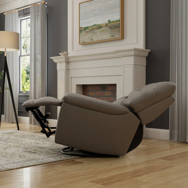 Light Gray Top Grain Leather Swivel Glider Recliner - Omega Lifestyles