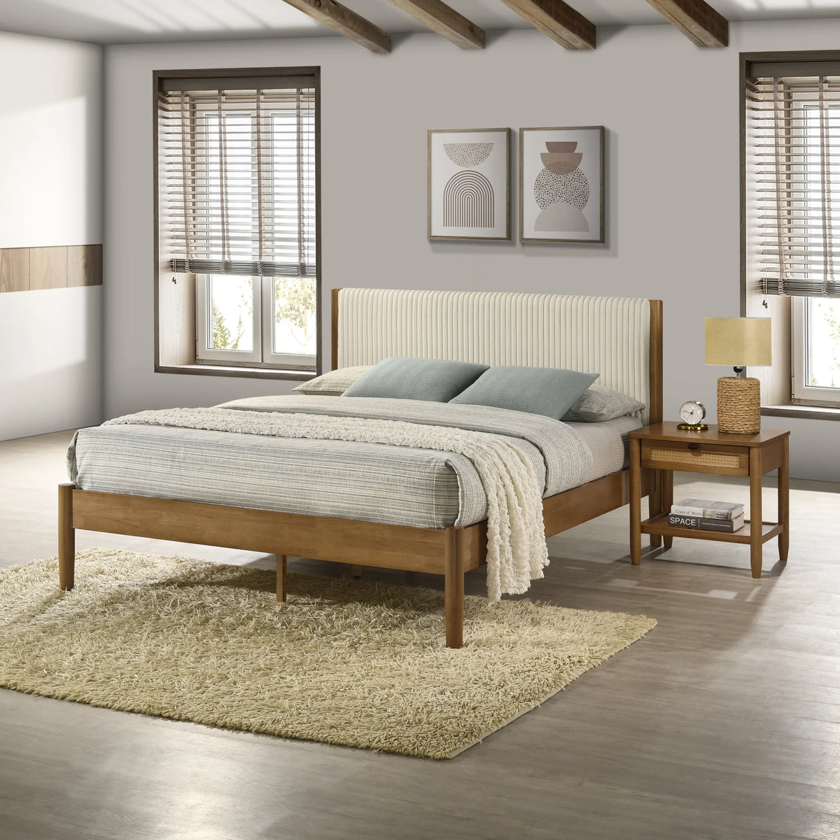 Vichy 4-Piece Queen Corduroy Upholstered Bedroom Set - Omega Lifestyles