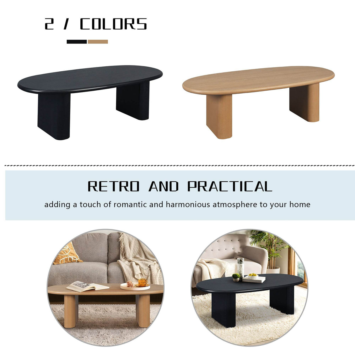 51-Inch Oval Tapered Tabletop MDF Coffee Table - Sleep Galleria