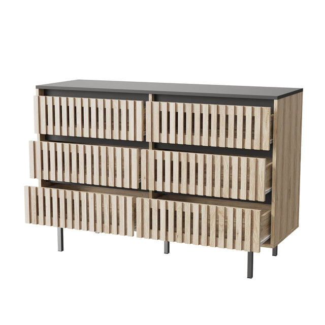 Modern Minimalist Fluted Six-Drawer Bedroom Storage Cabinet - Omega Lifestyles