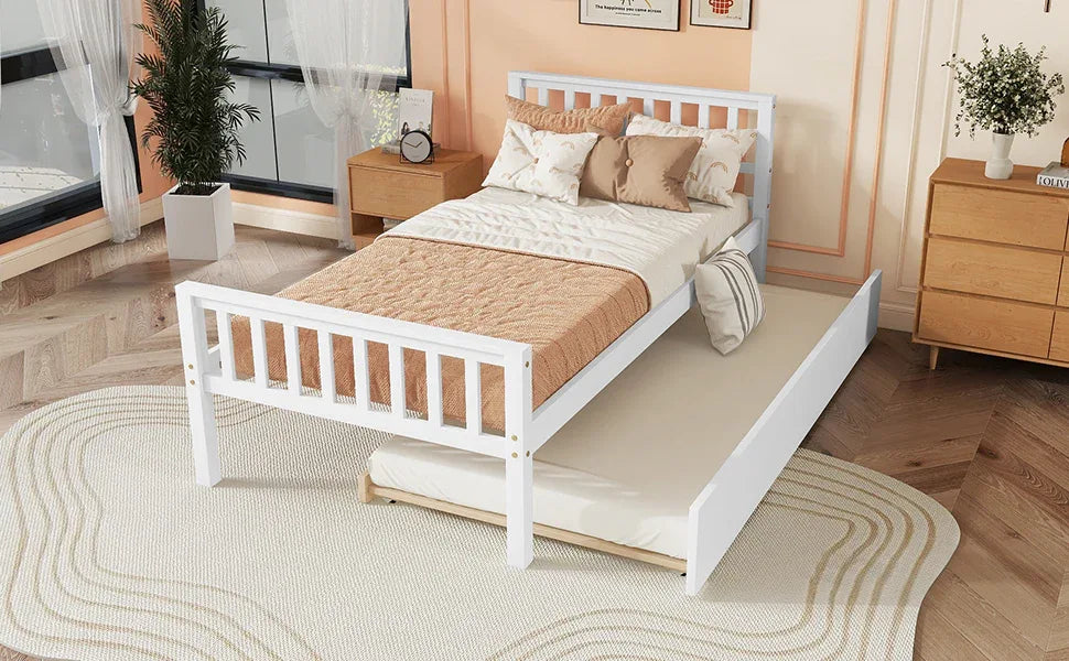 Twin Platform Bed Frame With Pull-Out Trundle - Omega Lifestyles