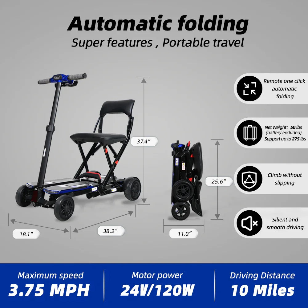 Foldable Compact Lightweight 4-Wheel Electric Mobility Scooter - Omega Lifestyles