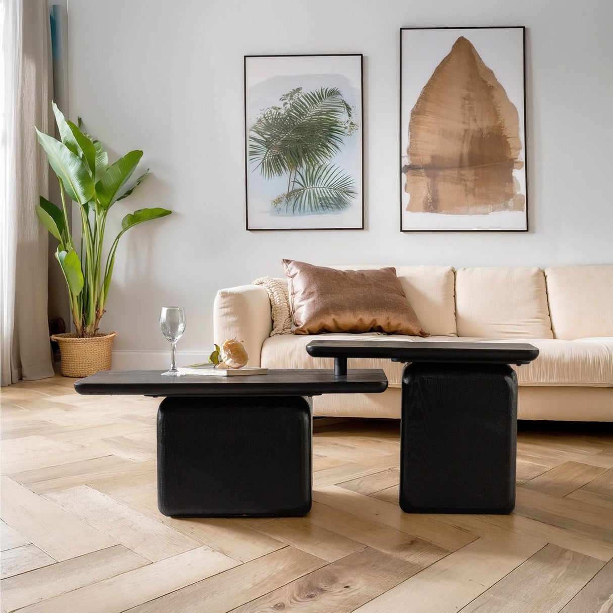 Set Of 2 Vintage Style Square Wood Grain Coffee Tables - Sleep Galleria