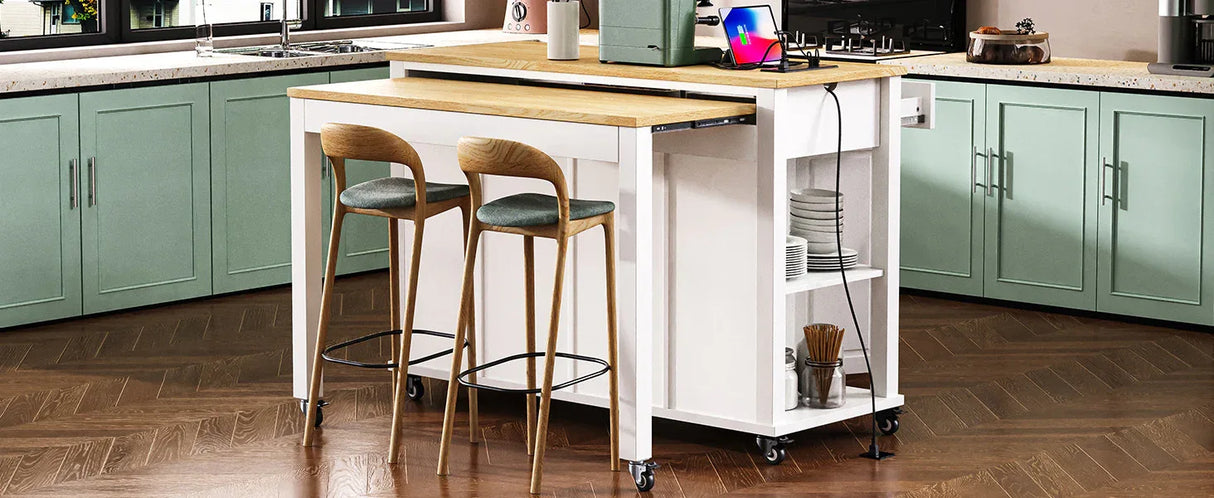 47-Inch Extendable Rubber Wood Veneer Kitchen Island - Omega Lifestyles