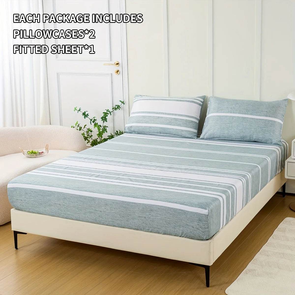 3-Piece Soft Breathable Striped Polyester Sheet Set - Sleep Galleria