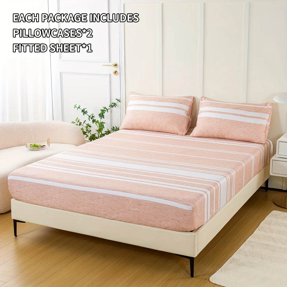 3-Piece Soft Breathable Striped Polyester Sheet Set - Sleep Galleria