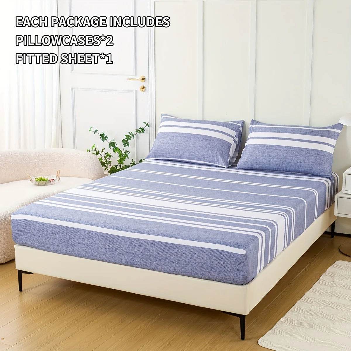 3-Piece Soft Breathable Striped Polyester Sheet Set - Sleep Galleria