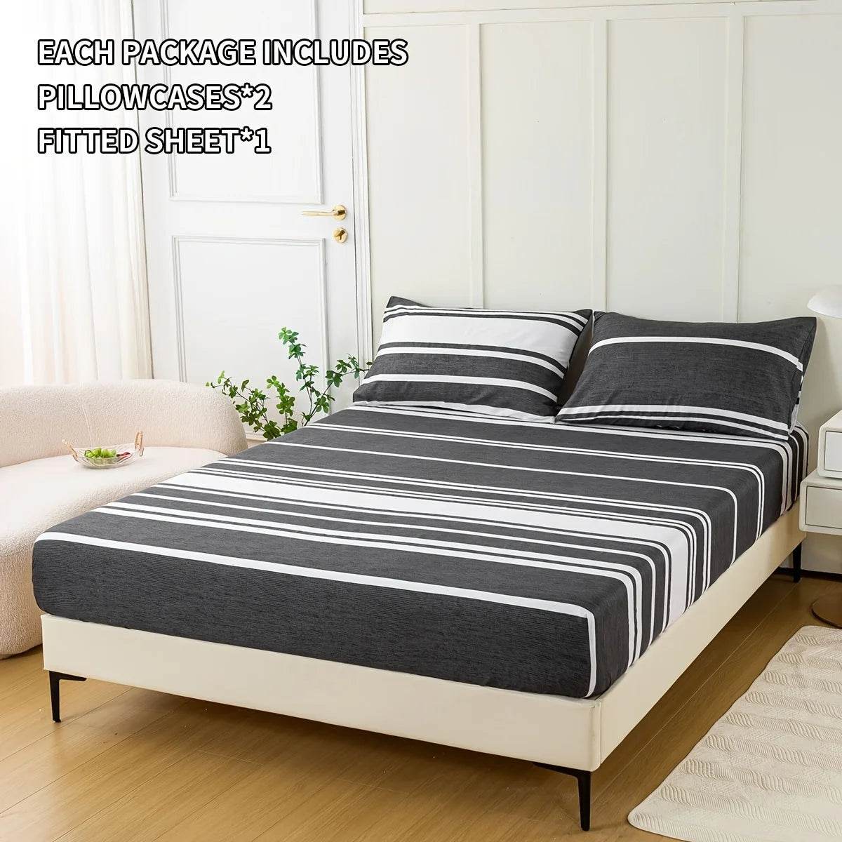 3-Piece Soft Breathable Striped Polyester Sheet Set - Sleep Galleria