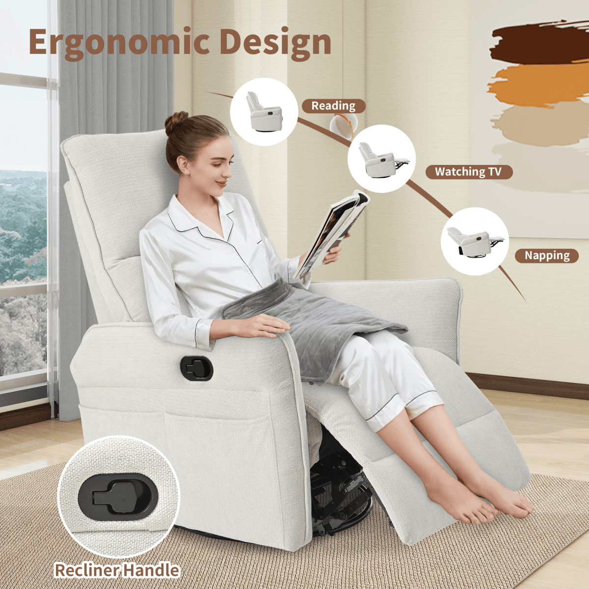 360 - Degree Swivel Medium - Soft Upholstered Recliner Chair - Calmora - Omega Lifestyles