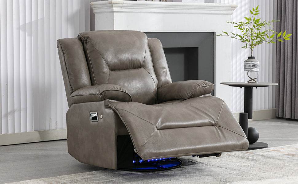 360° Swivel and Rocking Home Theater Recliner Manual Recliner Chair with a LED Light Strip for Living Room,Bedroom, Grey - Calmora - Omega Lifestyles