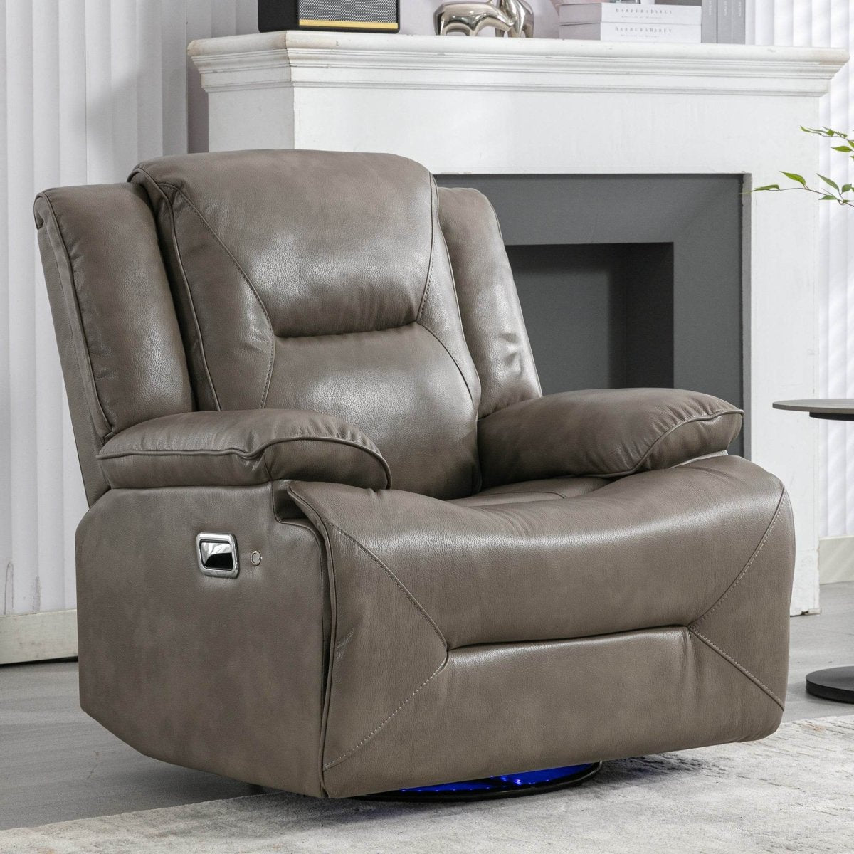 360° Swivel and Rocking Home Theater Recliner Manual Recliner Chair with a LED Light Strip for Living Room,Bedroom, Grey - Calmora - Omega Lifestyles