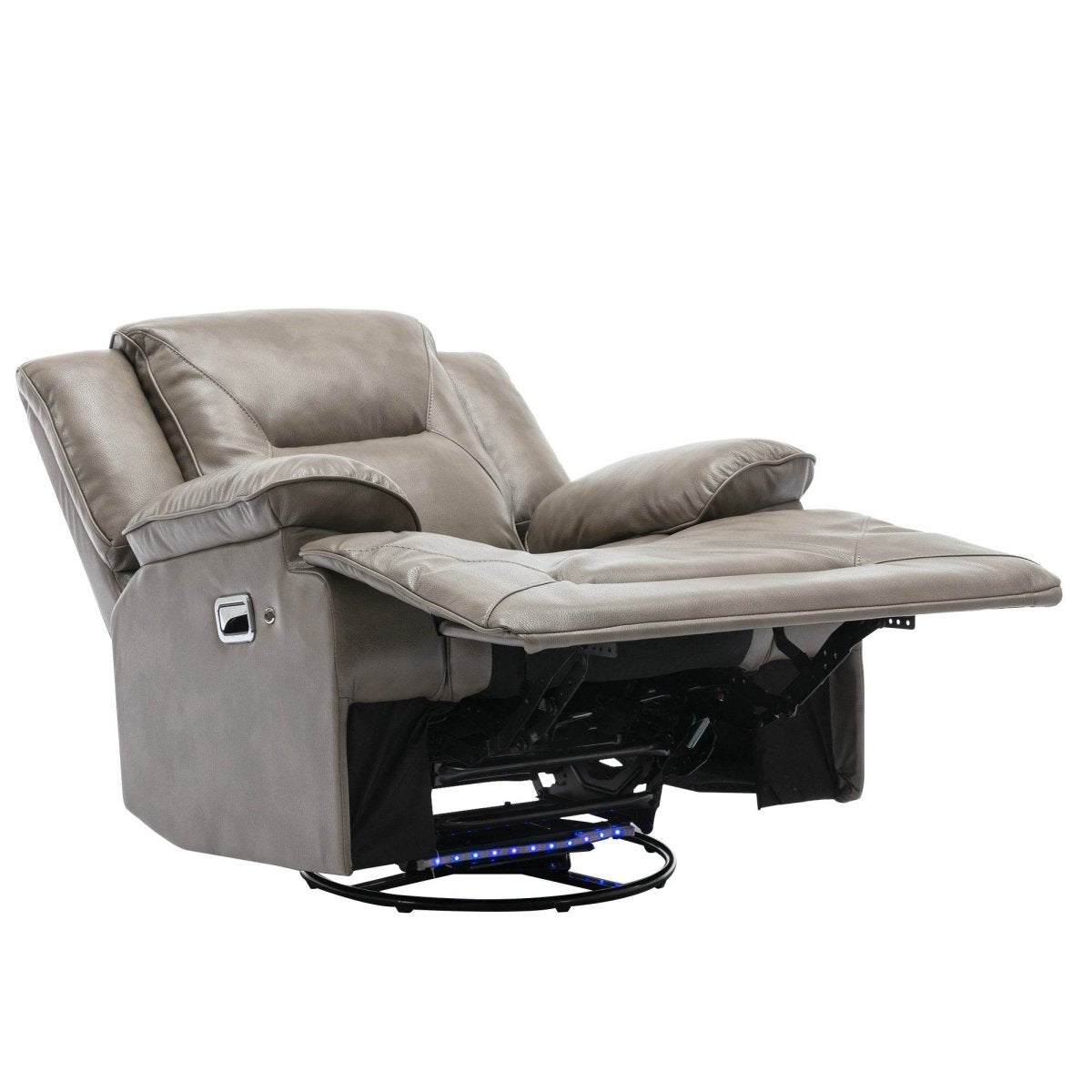 360° Swivel and Rocking Home Theater Recliner Manual Recliner Chair with a LED Light Strip for Living Room,Bedroom, Grey - Calmora - Omega Lifestyles