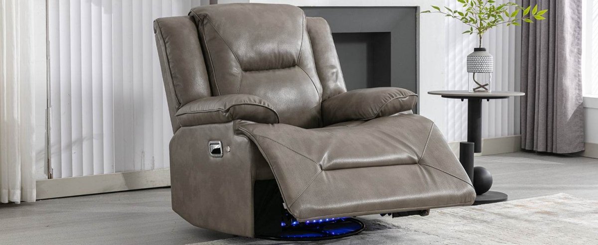 360° Swivel and Rocking Home Theater Recliner Manual Recliner Chair with a LED Light Strip for Living Room,Bedroom, Grey - Calmora - Omega Lifestyles