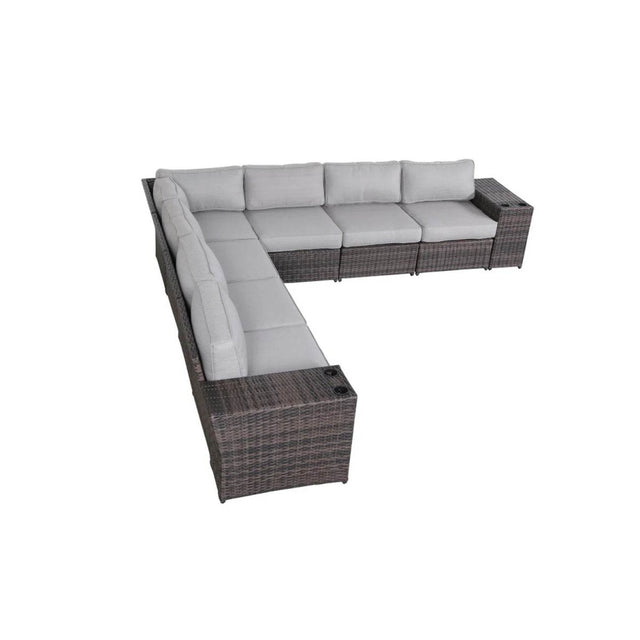 9-Piece Espresso HDPE Rattan Outdoor Sectional Sofa Set - Omega Lifestyles